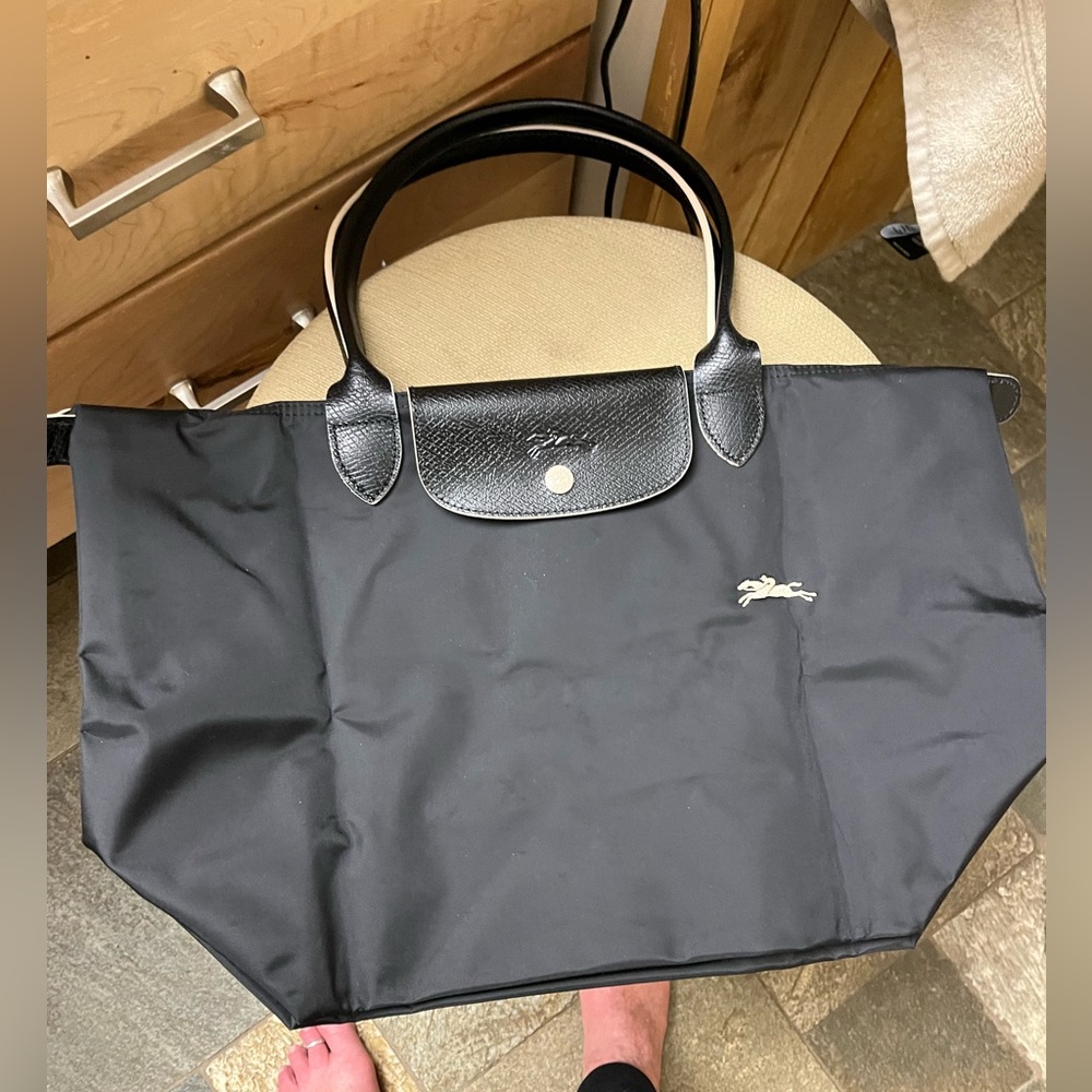 Longchamp Le Pliage large vinyl tote new black